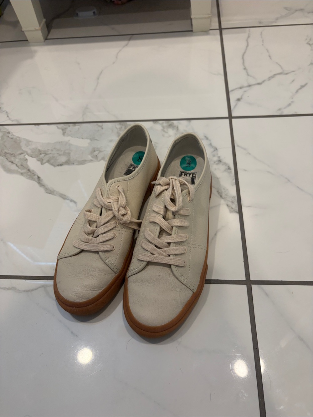 Frye Cream Leather Low Top Sneakers with Gum Rubber Sole
